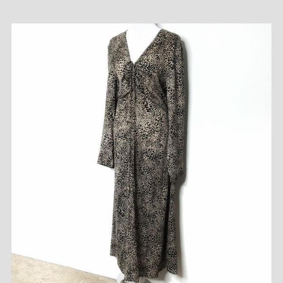 NWT Mango Dress Animal Print Long Sleeve Light Silk Feel Long Maxi Length Size 8 - Picture 4 of 15